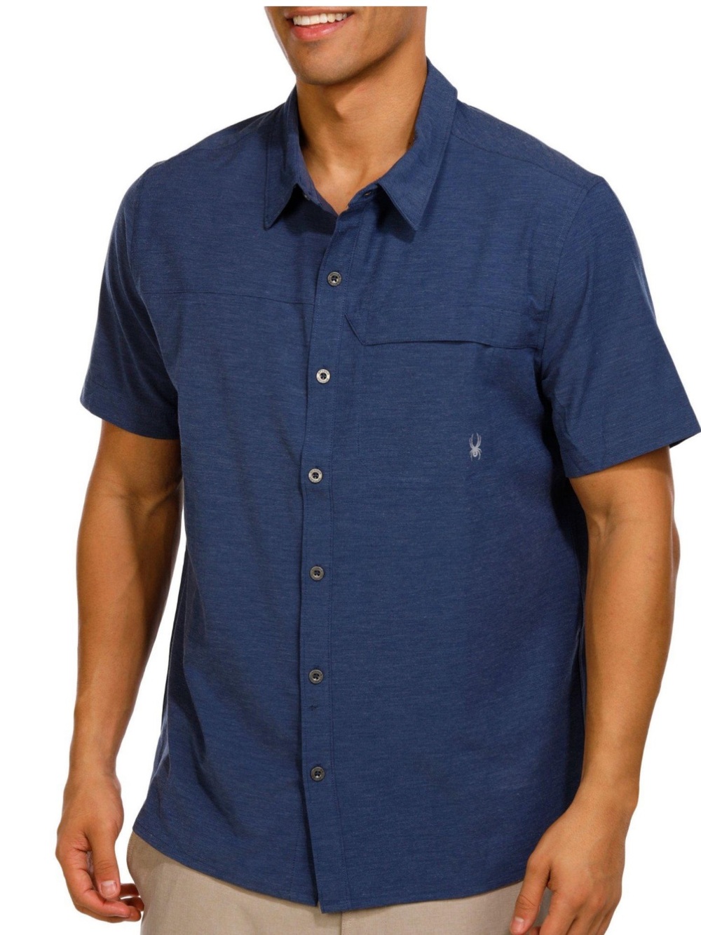 Spyder Men's Short Sleeve Button-Up Shirt in Navy Blue
